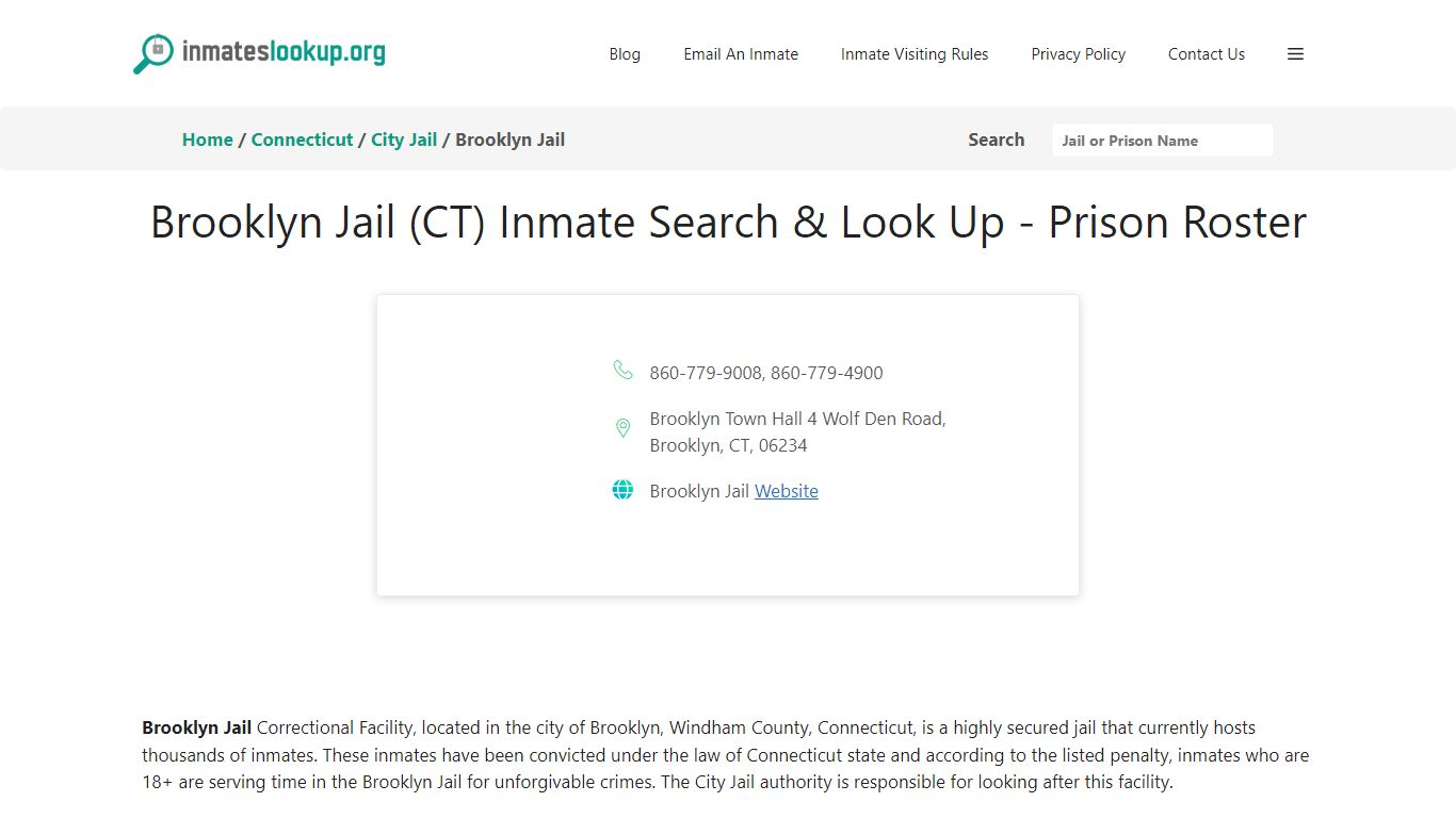 Brooklyn Jail (CT) Inmate Search & Look Up - Prison Roster